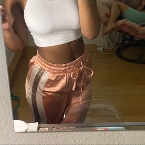 fashion nova light pink satin joggers